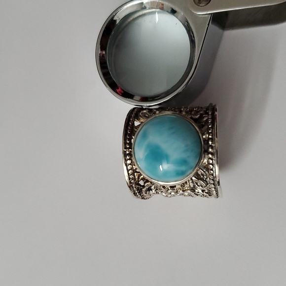 Sterling Silver 925 Larimar Filigree Ring - Picture 3 of 16